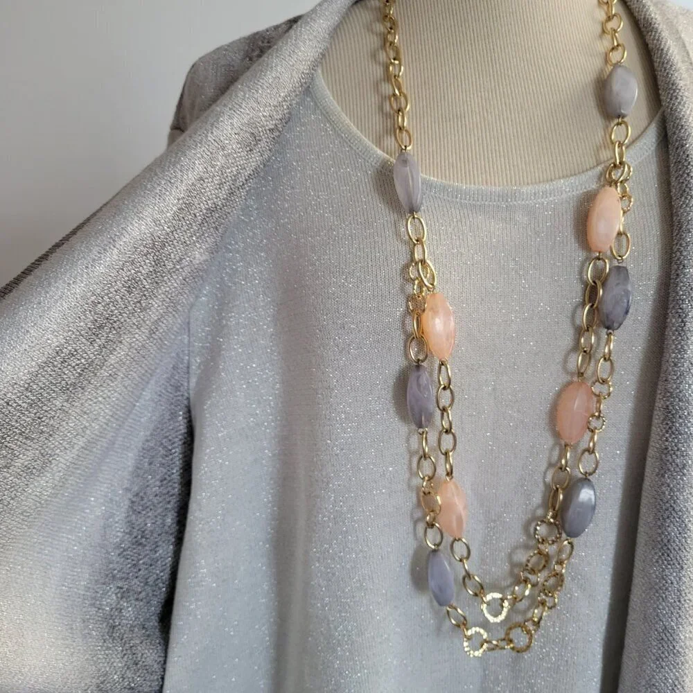 Alfred Dunner Silver Sequin Open-Front Cardigan Sweater & Matching Top (S: 1X)